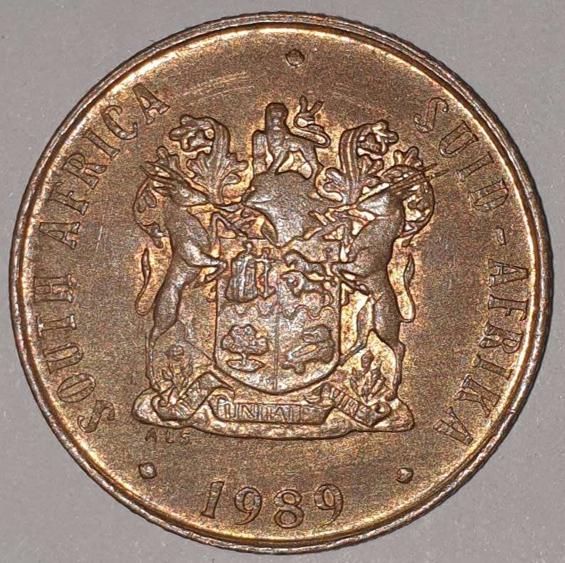 1989 - 2 CENT COIN (TWO CENT COIN) - RSA - BRONZE - KM#83 - BILINGUAL LEGEND - WILDEBEEST